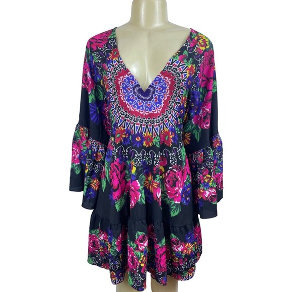 Umgee Women’s Multicolor Low-Cut Boho Style V Collar Dress Sz M - NWT - Picture 1 of 9